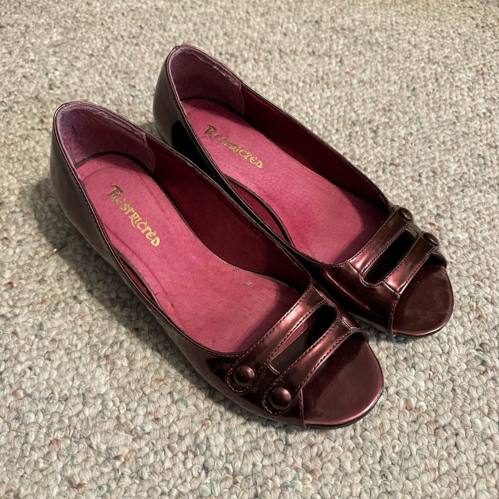 Restricted Women's Burgundy Peep Toe Flats